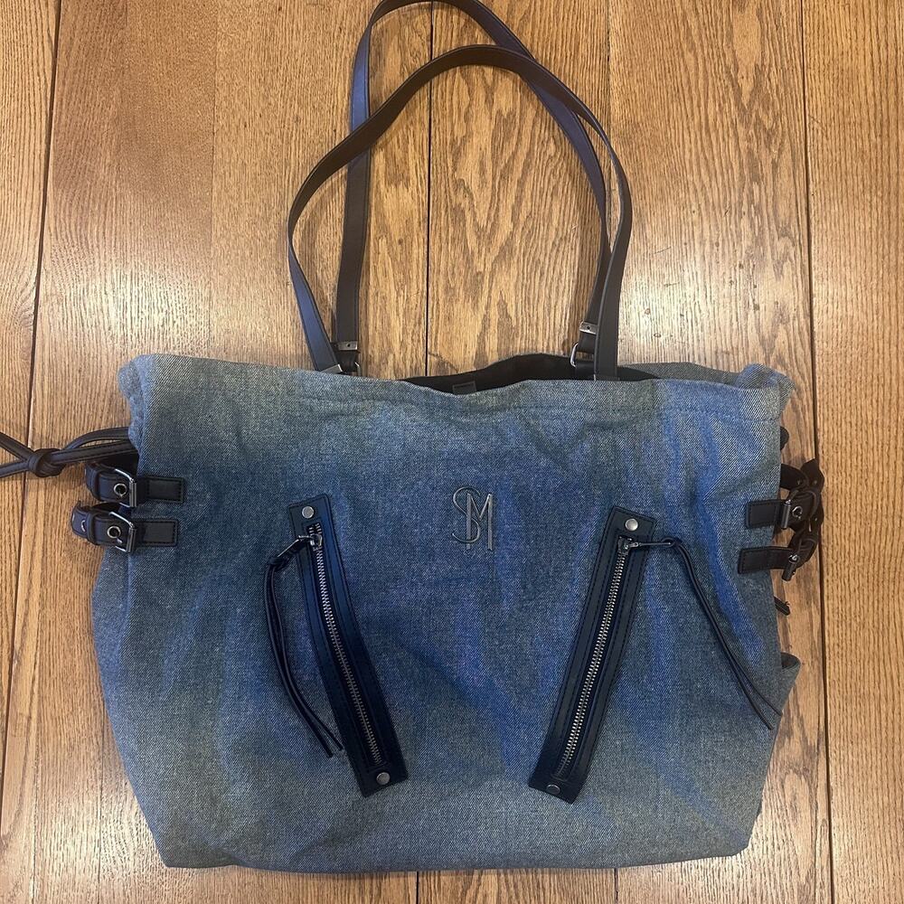 Steve Madden Banisia/Anisia Denim Multi-Pocket Tote Bag Blue Jean Large *Unique!